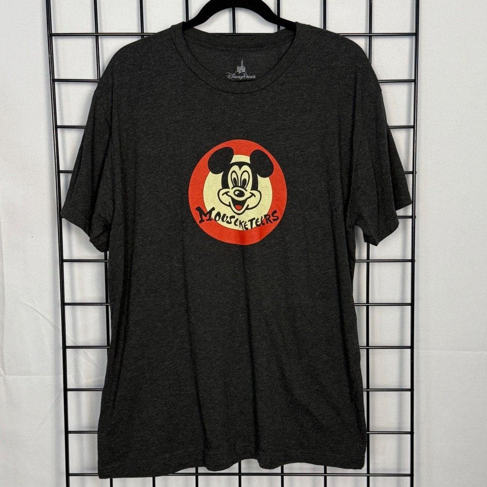 Disney Parks Graphic Tee Mens XL Charcoal Mouseketeers Mickey Mouse Classic Logo